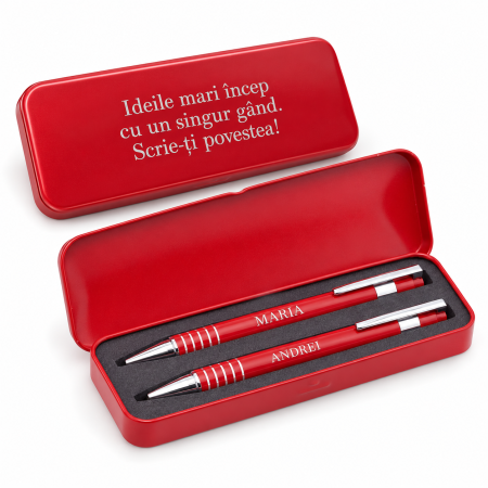 Pixuri personalizate - Set Personalizat cu Pix si Creion Mecanic in Cutie Metalica