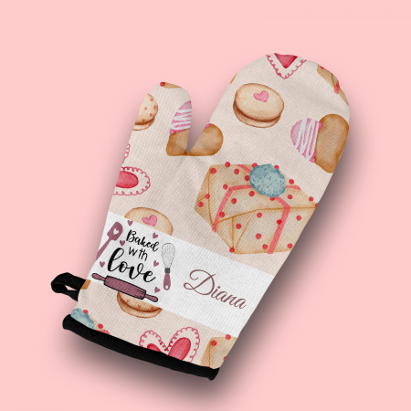 Manusa bucatarie personalizata cu mesaj Bake with love