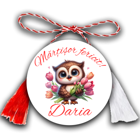 Martisoare - Martisor personalizat cu nume bufnita fericita