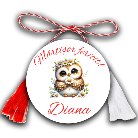 Martisoare - Martisor personalizat cu nume bufnita cu flori