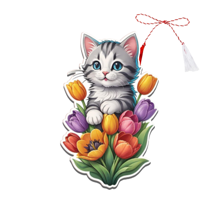 Martisoare - Martisor personalizat pisica cu lalele