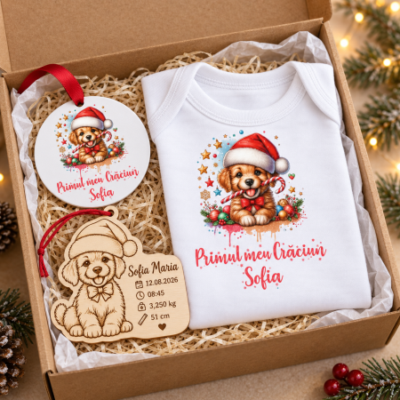 Seturi Cadou Personalizate de Craciun - Set Cadou Personalizat Primul Meu Craciun pentru Bebelusi