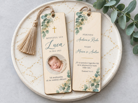 Marturii de botez - Marturie semn de carte din lemn personalizat
