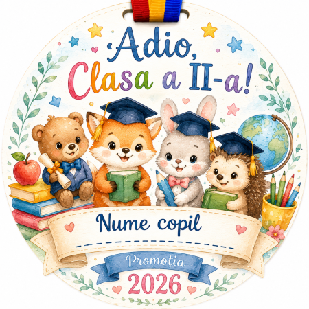 Cadouri absolvire - Medalie personalizata din lemn Absolvent clasa II