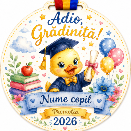 Cadouri absolvire - Medalie personalizata din lemn Absolvent gradinita ratusca