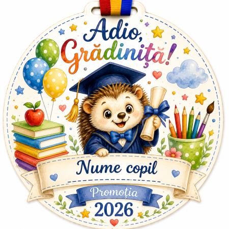 Cadouri absolvire - Medalie personalizata din lemn Absolvent gradinita arici