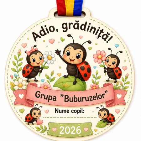 Cadouri absolvire - Medalie personalizata din lemn Grupa Buburuzelor