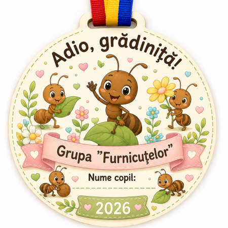Cadouri absolvire - Medalie personalizata din lemn Grupa Furnicutelor