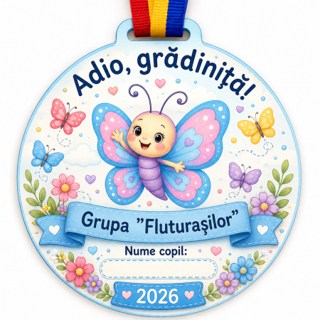 Cadouri absolvire - Medalie personalizata din lemn Grupa Fluturasilor