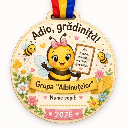 Cadouri absolvire - Medalie personalizata din lemn Grupa Albinutelor