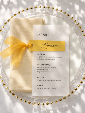 Articole nunta personalizata - Meniu Golden Ribbon pentru nunta