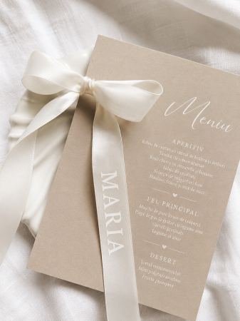 Articole nunta personalizata - Meniu Ivory Bow pentru nunta