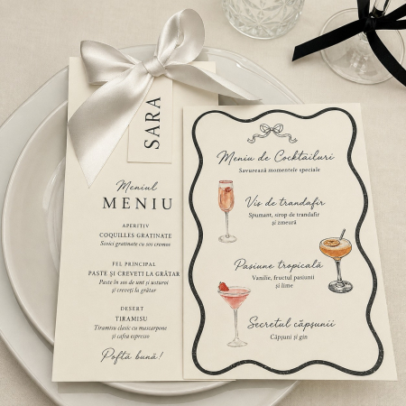 Articole nunta personalizata - Pachet Meniu Chic Bow pentru nunta