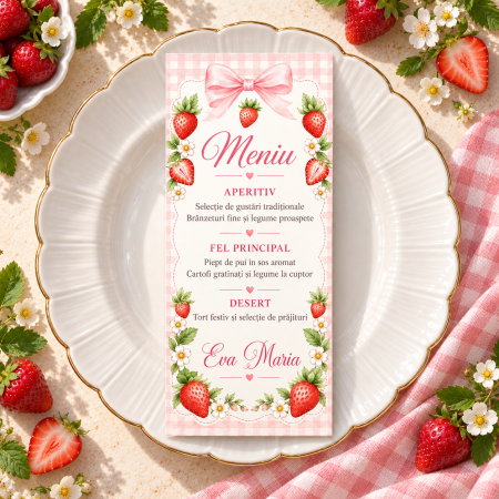 Meniuri de botez - Meniu personalizat de botez Strawberries