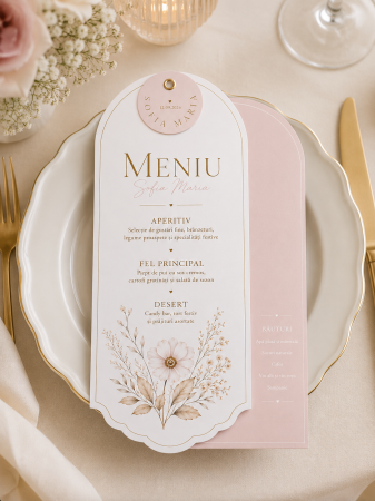 Meniuri de botez - Meniu personalizat de botez Rose Ivory