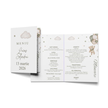 Meniuri de botez - Meniu personalizat de botez Teddy Dreams