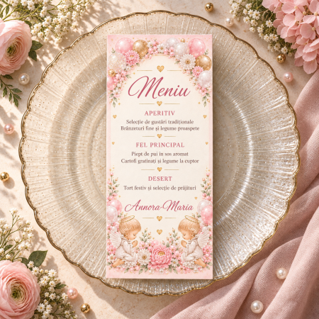 Meniuri de botez - Meniu personalizat de botez Rosy Angel
