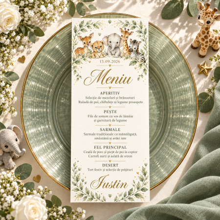 Meniuri de botez - Meniu personalizat de botez Woodland Baby
