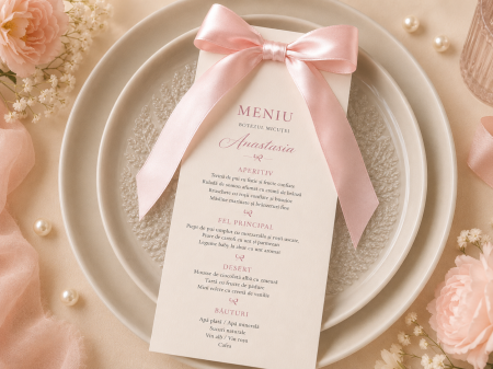 Meniuri de botez - Meniu personalizat de botez Baby Rose Tale