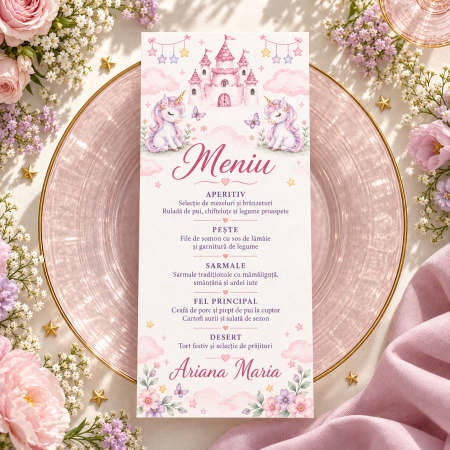 Meniuri de botez - Meniu personalizat de botez Unicorn