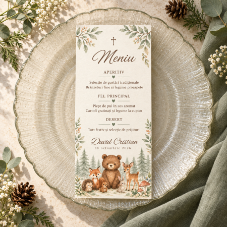 Meniuri de botez - Meniu personalizat de botez Forest friends