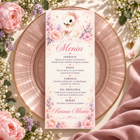 Meniuri de botez - Meniu personalizat de botez Little Swan
