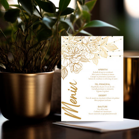 Meniuri Personalizate - Meniu personalizat de nunta Black and Gold