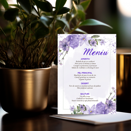 Meniuri Personalizate - Meniu personalizat de nunta Purple Flowers