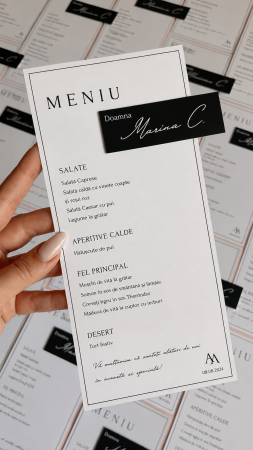 Meniuri Personalizate - Meniu personalizat de nunta Monochrome Place Card