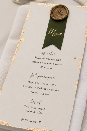 Meniuri Personalizate - Meniu personalizat de nunta Olive Gold