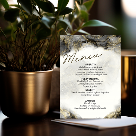 Meniuri Personalizate - Meniu personalizat de nunta Golden Waves