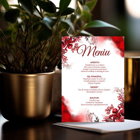 Meniuri Personalizate - Meniu personalizat de nunta Red flowers