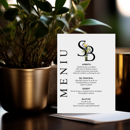 Meniuri Personalizate - Meniu personalizat de nunta Minimalist flowers
