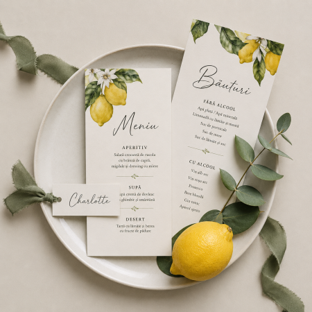 Meniuri Personalizate - Meniu personalizat de nunta Lemon Garden