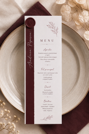Meniuri Personalizate - Meniu personalizat de nunta Burgundy Elegance