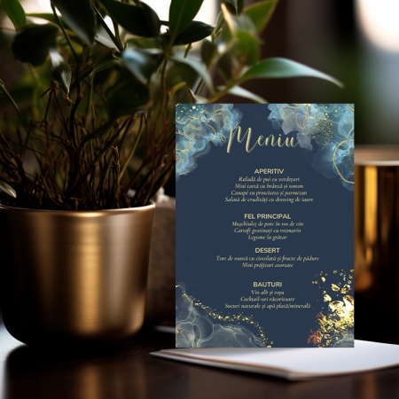 Meniuri Personalizate - Meniu personalizat de nunta Blue and Gold