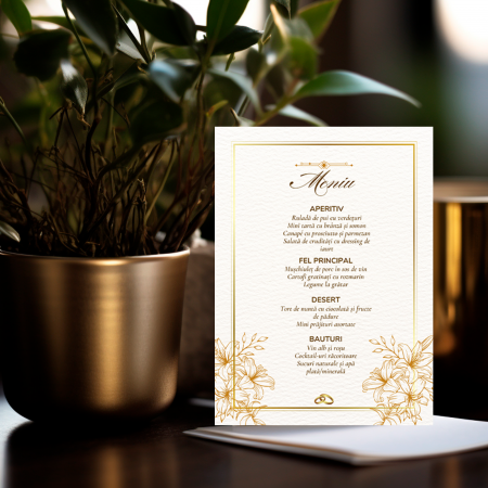 Meniuri Personalizate - Meniu personalizat de nunta Golden Orchid