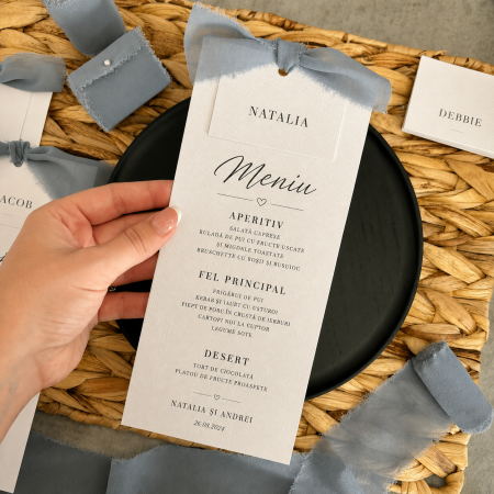 Meniuri Personalizate - Meniu personalizat de nunta Dusty Blue