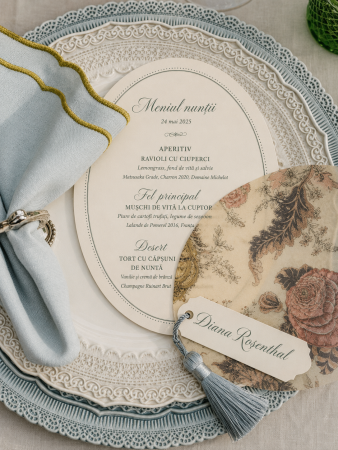 Meniuri Personalizate - Meniu personalizat de nunta Vintage Oval