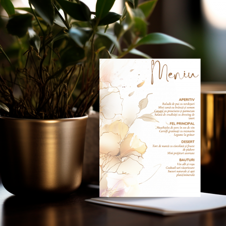 Meniuri Personalizate - Meniu personalizat de nunta Golden Leaf