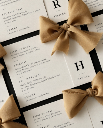 Articole nunta personalizata - Meniu Golden Bow pentru nunta