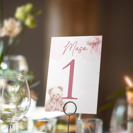 Numere de masă pentru botez - Numar de masa botez Pink Bear Dust