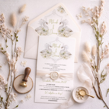 Invitatii nunta - Invitație nuntă A6 Swans