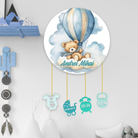 Articole pentru copii - Ornament rotund din lemn personalizat Starry Bear Sky