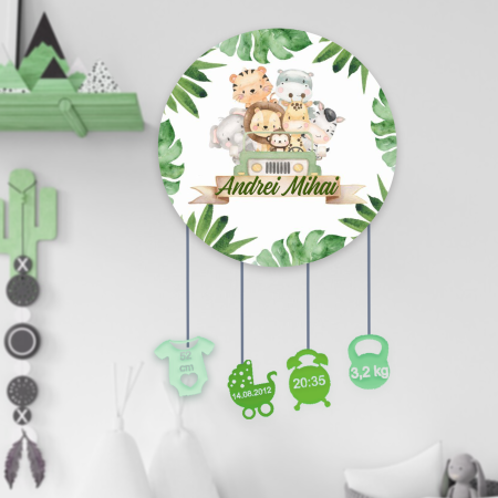 Articole pentru copii - Ornament rotund din lemn personalizat Woodland Baby Light