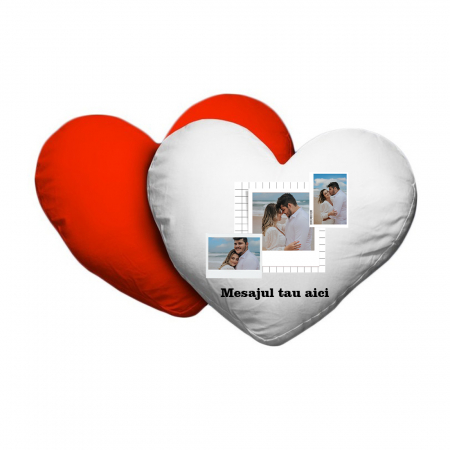 Perne personalizate - Perna personalizata forma inima spate alb cu poze si mesaj