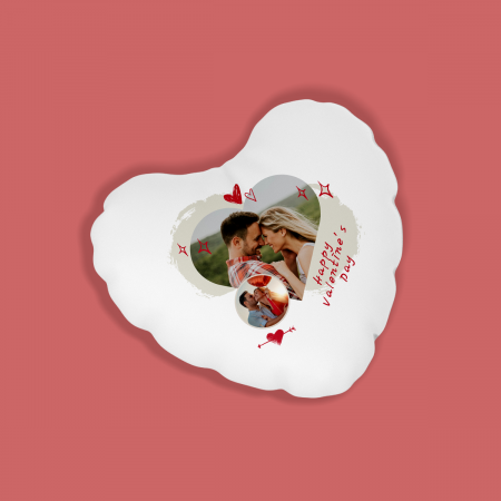 Perne personalizate - Perna personalizata in forma de inima cu 2 poze si mesaj Love you