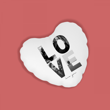 Perne personalizate - Perna personalizata in forma de inima cu 4 poze si mesaj Love