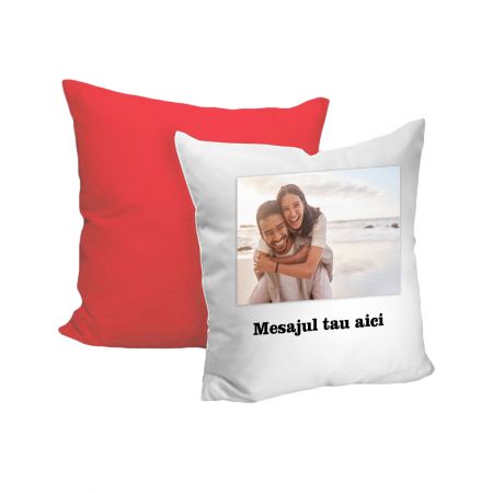 Textile Personalizate - Perna personalizata cu poza si mesaj, spate rosu
