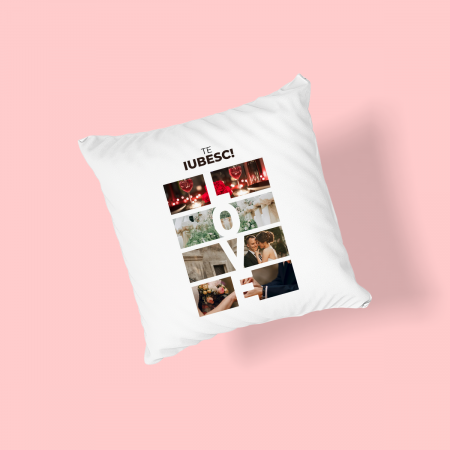 Perne personalizate - Perna personalizata cu 8 poze si text Love
